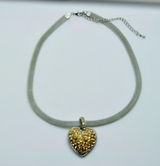 chunky heart design shape pendant topaz color 14″ mesh chain choker necklace F17