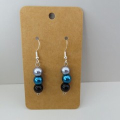 PHILIDELPHIA EAGLES NFL Dangle Earrings Czech Glass Pearls Green Gray Black 2″