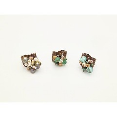 Adjustable Beaded Cluster Ring • Filigree Band • Aqua & Turquoise Boho Jewelry