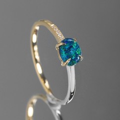 18K Two-Tone Gold Black Opal Diamond Wedding Band Engagement Ring