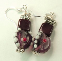 Maroon Lampwork Chic Earrings Blue Czech Beads Handmade Earrings Butterflies