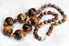 Tiger’s Eye Brown Necklace 8 & 20mm Ball Natural Gemstone Silk Knotted 22″
