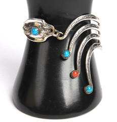 Vintage Southwestern Hand Crafted Fork Link Bracelet w/Turquoise & Coral Accents