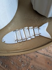 Vintage 1970’s Mother of Pearl Shell Segmented Fish Pendant 5” Coastal Boho MCM