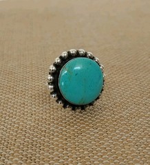 Handcrafted Signed Mexican 925 Sterling Silver Adjustable Turquoise Beaded Ring