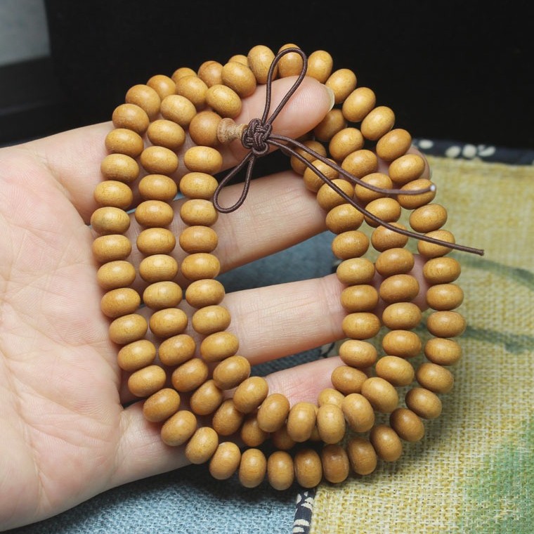 Indian Barbie Sandalwood Slice Bead 8mm x 108-Bead Buddhist Prayer Bead Bracelet