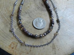 Brighton Your Heart~2 Strand Brown & Orange Beads & Silver Long Necklace 40-42″