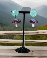 NEW Artisan Sculpted Multi Amanita Mushroom Dangle Earrings Polymer Clay #EAR106