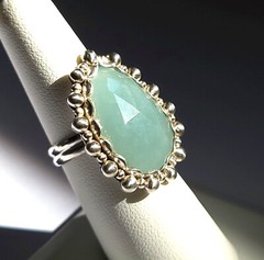 Aquamarine Rose Cut Sterling Silver Ring ~ JILLIAN VO ~ MADE IN USA