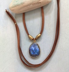 $259 Labradorite Sundance Charm Necklace leather suede cord artisan jewelry