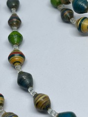 One Of A Kind Double Strand Recycled Artist Made Paper Bead Seed Bead Necklace