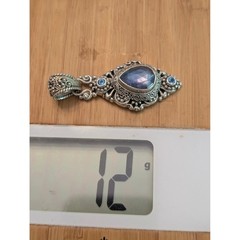 Sarda Sterling Silver 925 Ornate Blue Teardrop Artisan Filigree Pendant 12g