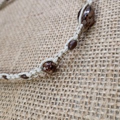 New Natural Hemp Choker Necklace W/ Mixed Brown Beads 13-18 in Tie-On Macrame