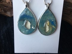 Handcrafted stone & clay dangle earrings with silver leaf and Sunstone backs