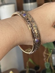 Barse 925 Silver Copper Purple Turquoise Spinner Bangle Bracelet 8”