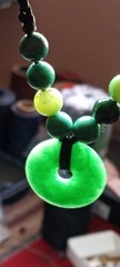 Nephrite Jade hand braided and adjustable Necklace with Chrysoprase beads.