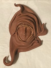 Handmade Brown Leather Sculpture Woman Female Head Face Pin Brooch Artistic Boho