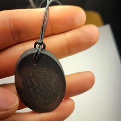 Shungite Emf Protection Necklace Flower of life Engraved Pendant Oval