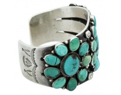 Navajo Bracelet, Handmade, Nevada Turquoise, Ingot Silver, Circa 1950s, 7.25 in
