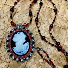 Necklace Handmade Pendant With Cameo Hand Beaded Jewelry