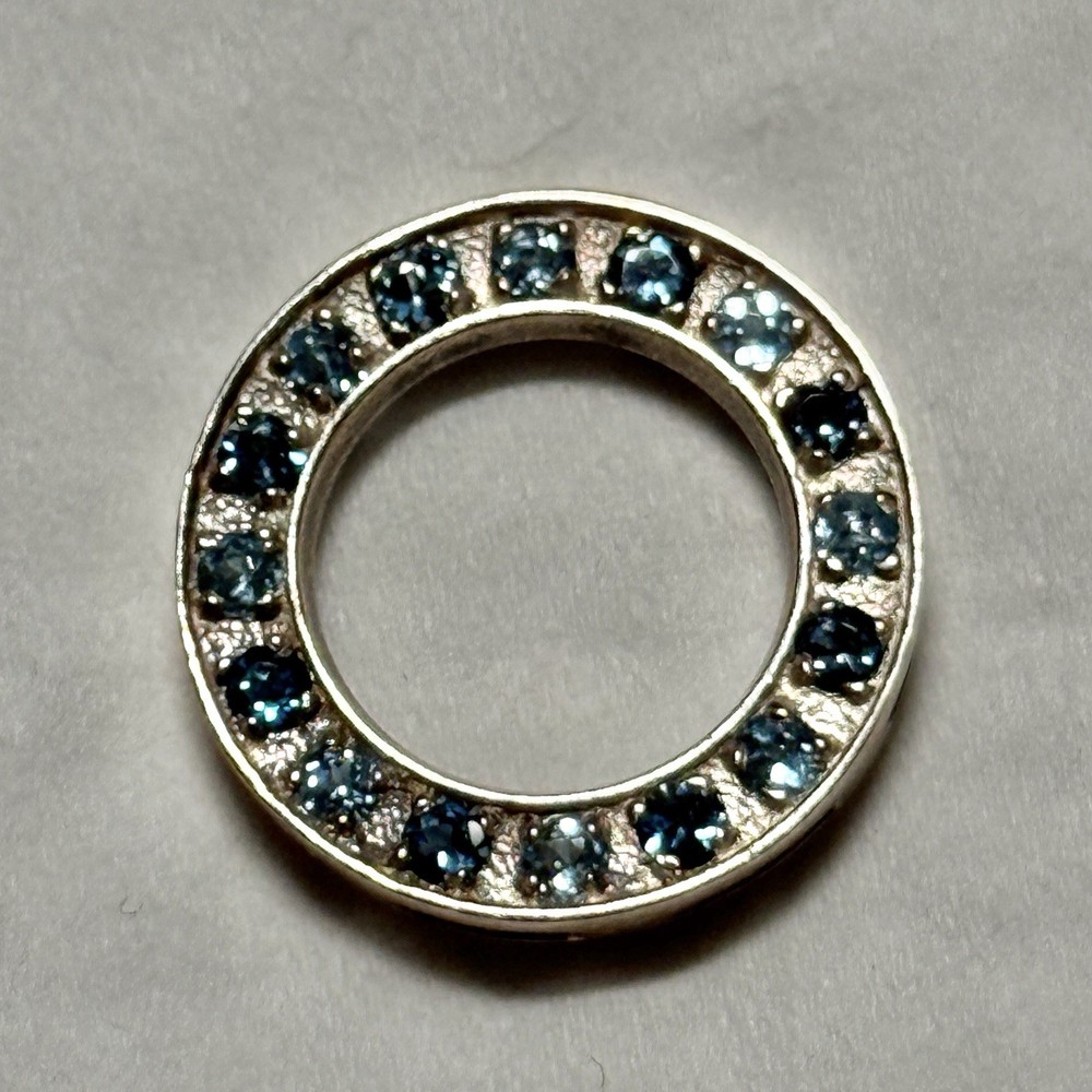 Vintage sterling silver Blue CZ Stamped 925 circle pendant Slide