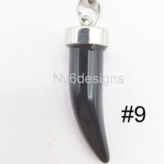 Natural Gemstone Horn Pendant Necklace Making Amethyst Tiger Eye Opalite Onyx