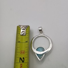 Blue Larimar Dolphin Stone Sterling Silver Pendant Circle Raindrop Teardrop