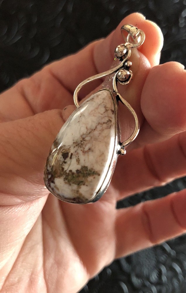 White Brown Matrix Wild Horse Turquoise Modern Pendant 2″ Artisan Made