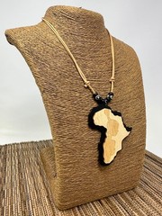 African Woman & Continent Wooden Pendant Necklace – Handmade Unisex Adjustable