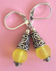 lemon yellow BEACH SEA FROSTED GLASS earring SP HANDCRAFTED leverback xx