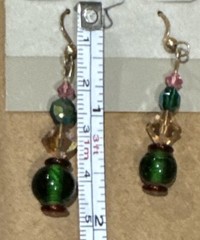 Handcrafted Crystal Earrings Pink Green Yellow Red Gold toned Drop Hook