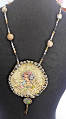 Handmade Crocheted art Necklace Cotton Fabrics embroidered crocheted+ Beads