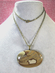 Genuine Polygram Jasper Oval Pendant w/ 24″ Antiqued Brass Tone Cable Chain / G