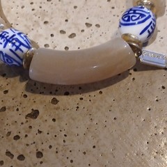 Tube Stone Ceramic Blue Beaded Bracelet Brass Unisex Adults Round