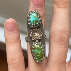 Sonoran Gold Turquoise Sterling Silver Ring 7.75 Artisan Handcrafted Floral Band