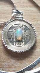 Genuine Real Opal And China Sterling Cash Pendant on a 30″ Italian Silver Chain