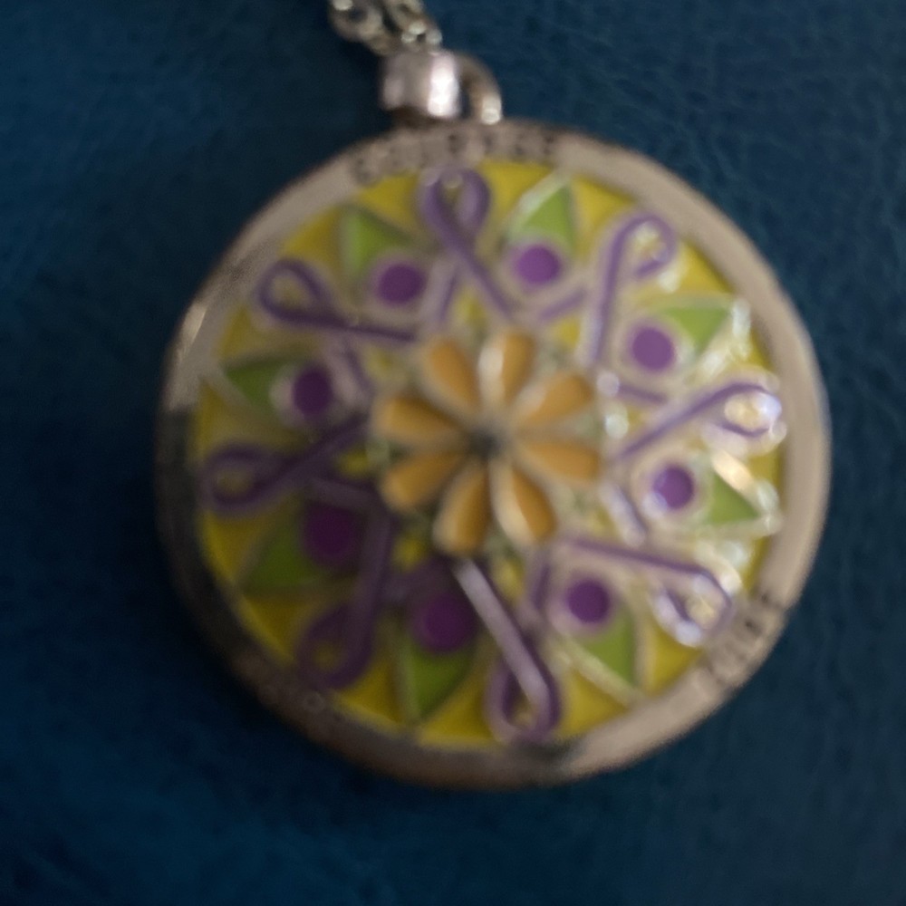 Mandala with Purple Beads Marcella Necklace Nobility Healing Tolerance Gold Tone