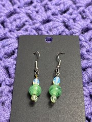 Green Opalite Clear Glass Beaded Dangle Earrings 1 inch