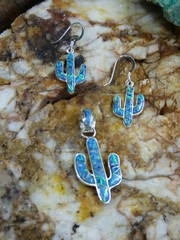 Saguaro Cactus 925 SS Denim Lapis Multi Stone Pendant & Earring 3pc set NEW L