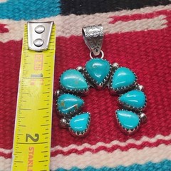 Sterling Silver Turquoise Naja Pendant Large 2″ Long Unisex Wide Stamped Bail