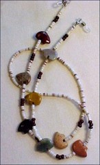 Earth Tone Gemstone Zuni Bear Fetish Animal w-Shell Heishi Eyeglass Chain Leash