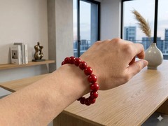 Natural Cinnabar Bracelet – 10mm Round Beads – 7.5″ – Vermilion Red D1413