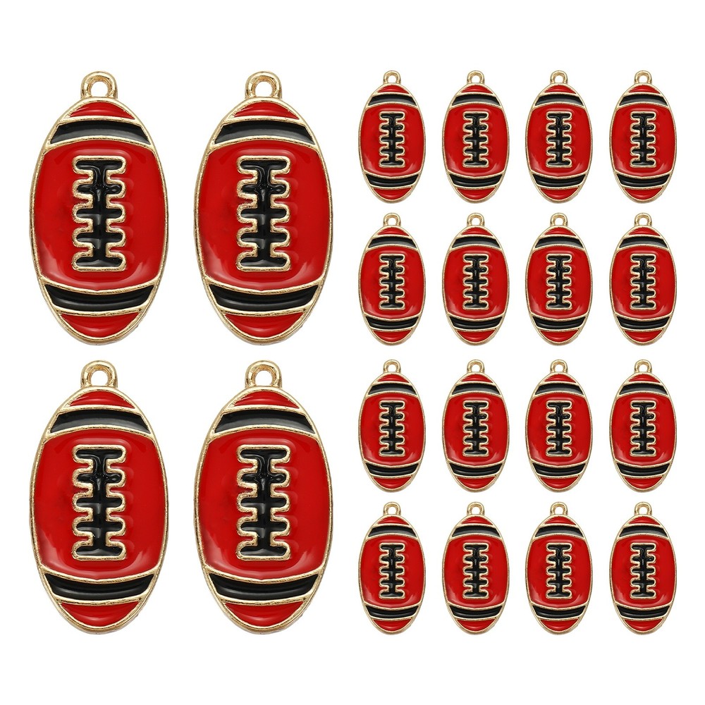 20 Pcs Football Charm for Jewelry Pendant for Sports, Red Tone Black