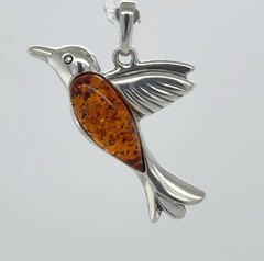 Cognac / Brown BALTIC AMBER Bird Dove Pendant 925 STERLING SILVER Natural #2601e