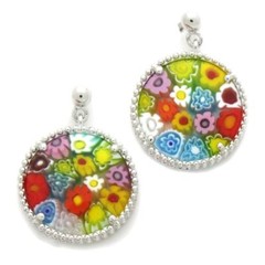 Alan K. Silver Murano Millefiori Set: Multi-Color Round Post Earrings & Necklace