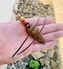 Arrowhead Pendant Necklace Hand Carved Natural Wood Arrowhead
