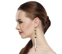 Handmade Beaded Silver Extra long Native style earrings