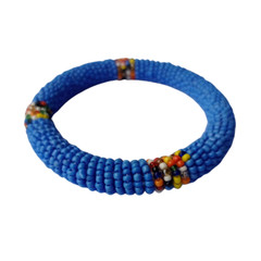 Pack of 2 Wrist Band Bracelet Masai Beads African Unisex Made in Kenya Blue