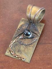 Handmade Black Quartz Mixed Metal Rustic Flower Pendant 100% TO CHARITY