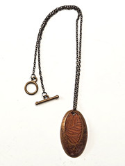 Handcrafted Pendant Necklace Antiqued Copper Brass Leaf Floral Motif Nature
